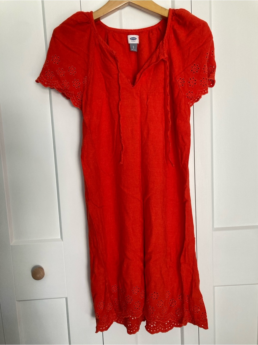 Old Navy Orange Eyelet Cotton Dress Linen Blend